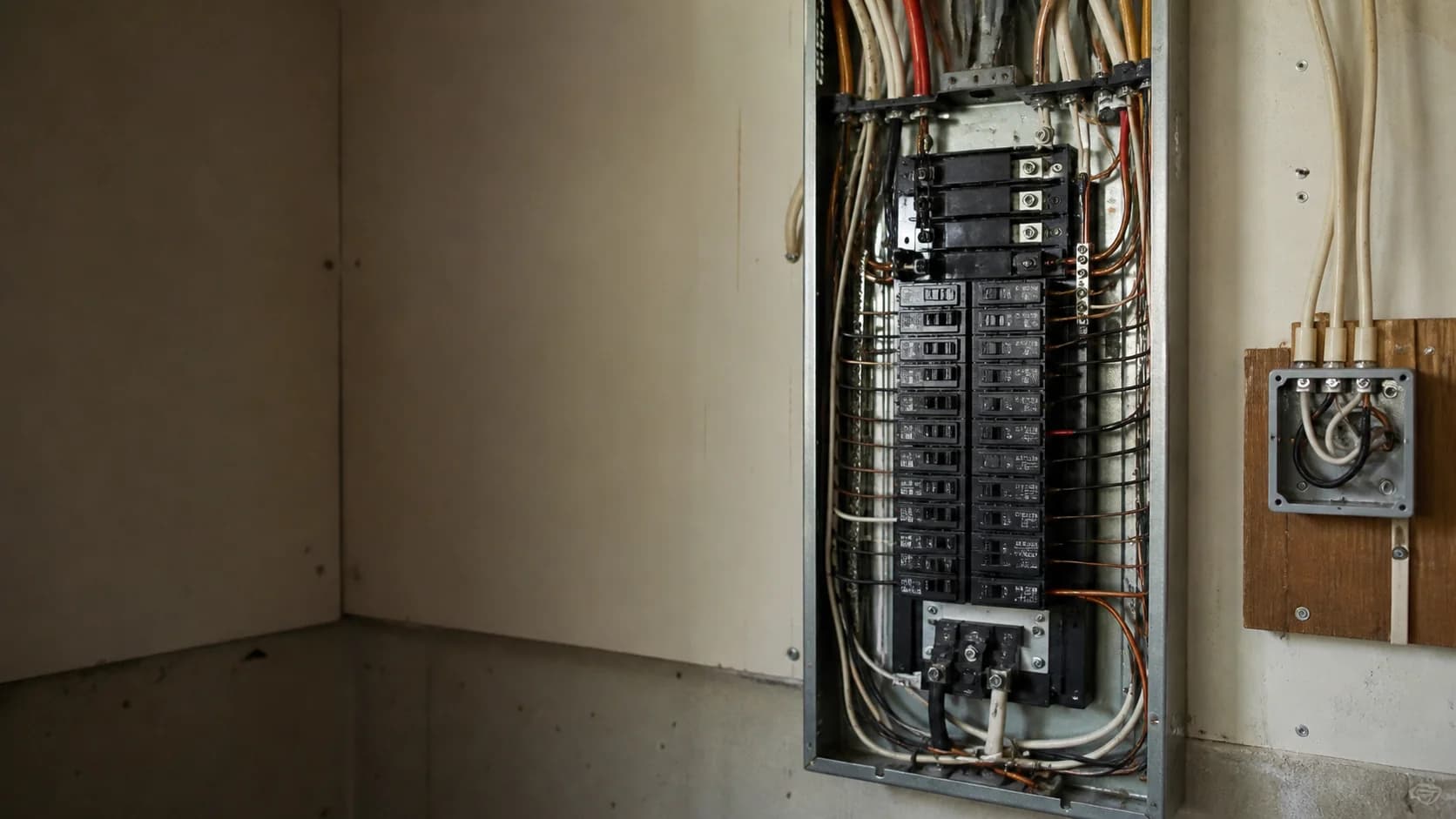 Older residential electrical panel and a carefully assessed wiring connection in a Calgary home