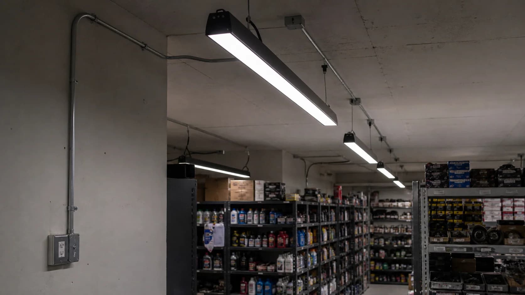 Modern commercial LED lighting in a Calgary business
